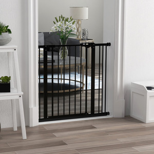 Dog Gate Pressure Fit Pet Safety Barrier - Black / Metal Plastic / 74 - 87 cm by PawHut