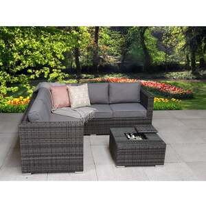 5 Seat Rattan Corner Sofa With Ice Bucket - Grey by Furniture One