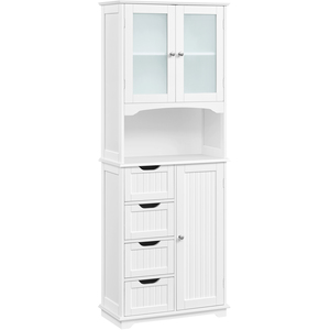 Freestanding Wooden Cupboard with Open Compartment - White by Yaheetech