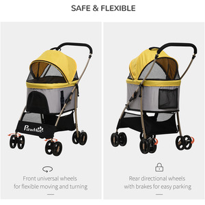 PawHut Detachable Pet Stroller, 3 In 1 Dog Cat Travel Carriage - Yellow by PawHut