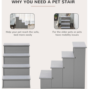PawHut 4 Step Cushioned Pet Stairs - Grey by PawHut