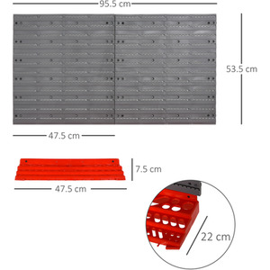 DURHAND 54 Piece On Wall Tool Equipment Holder - Grey and red by DURHAND