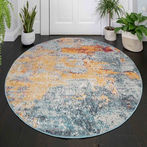 Navy Blue Ochre Distressed Abstract Living Area Rug by The Rug House