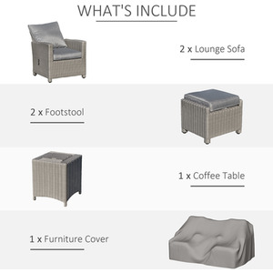 Outsunny Outdoor Rattan Lounge with Coffee Table Set - Grey by Outsunny