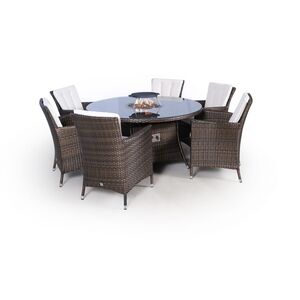 Savannah Fire Pit Round Rattan Patio Dining Set - Brown / 6 by Giardino
