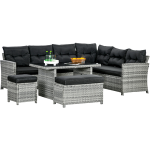 Outsunny 5 Pieces Patio Garden Rattan Sofa Furniture Set with Stools, Table - Grey by Outsunny