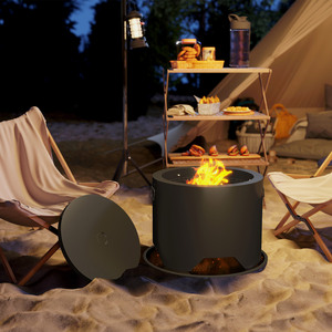 Outsunny Outdoor Round Fire Pit with Lid, Firepit with Fire Poker - Black by Outsunny