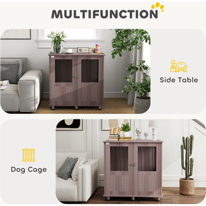 PawHut side Table with Bulit in Dog Crate - Purple / 75cm / 85cm by PawHut