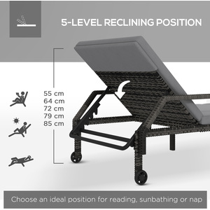 Outsunny Rattan Wicker Chaise Sun Lounger - Dark Grey by Outsunny