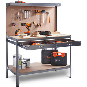 Heavy Duty Garage Workbench Pegboard with Storage Drawer - Grey by VonHaus