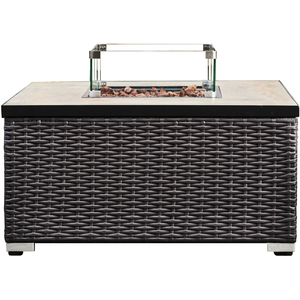 Square Rattan Outdoor Gas Fire Pit Table with Screen - Brown by Teamson Home