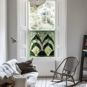 Alessano Art Deco Stained Glass Privacy Window Film - Green / 55cm by Creative Printing Solutions