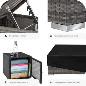 2 Rattan Sunloungers with Table and Protective Cover - Grey by tectake