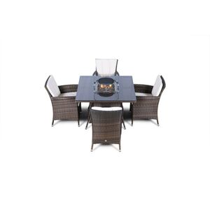 Savannah Fire Pit Square Rattan Patio Dining Set - Brown / 4 by Giardino
