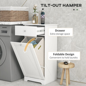 HOMCOM Bathroom Cabinet with Folding Laundry Hamper White - White by HOMCOM