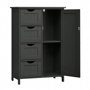 Bathroom Storage Cabinet with 4 Drawers - Black by VASAGLE