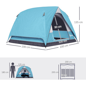 Outsunny 3-4 Person Camping Tent, 3-4 Man Tent - Blue by Outsunny