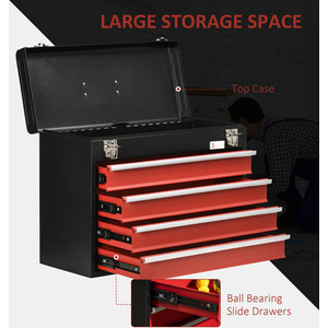 DURHAND Drawer Tool Chest Lockable Tool Box Ball Bearing Runners - Black, Red / 39.5cm by DURHAND