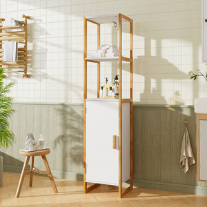 4-Tier Bathroom Cabinet with Bamboo Frame - White by lifeideas