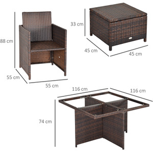 Outsunny 9 Piece Rattan Dining Set Garden Furniture - Brown by Outsunny