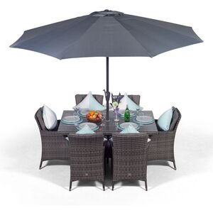 Savannah Square Rattan Patio Dining Set - Grey / 6 by Giardino