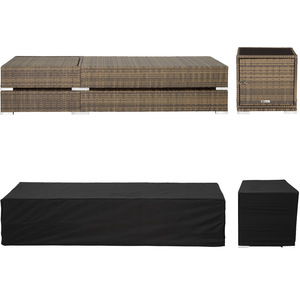 2 Rattan Sunloungers with Table and Protective Cover - Neutral by tectake