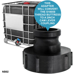 IBC S100x8 (3 Inch) Female Buttress to (2 inch) Camlock Adapter - Black by DNA PACKAGING LTD