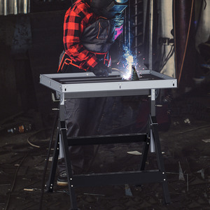 Folding Welding Table 180 Kg Load Tiltable Steel Workbench - Black by Costway