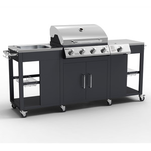 Petersburg Outdoor Kitchen with 4 Burner Gas Grill, Side Burner and sink - Black by Tepro
