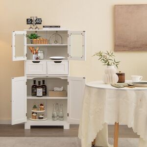 Floor Storage Cabinet with 2 Glass Doors - White by Costway