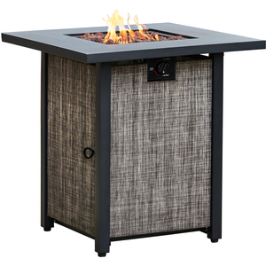 Large Tall Outdoor Square Fabric Gas Fire Pit Table with Lava Rocks - Brown by Teamson Home