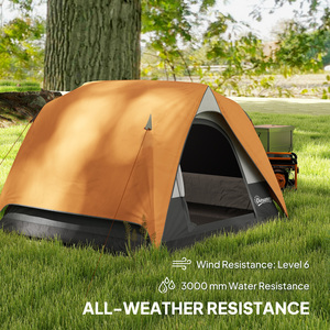 Outsunny 3-4 Person Camping Tent, 3-4 Man Tent - Orange by Outsunny