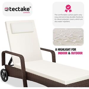 Rattan Garden Sun Lounger with 6 Position Backrest - Mixed Brown by tectake