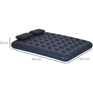 Outsunny Inflatable Double Air Bed with 2 Pillows and Pump - Blue by Outsunny
