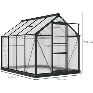 Outsunny Polycarbonate Walk-In Aluminium Garden Greenhouse - Grey, Clear / 6x8ft by Outsunny