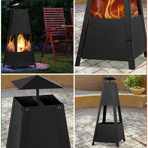 Quadrilateral Pyramid Fire Pit Chiminea - Black