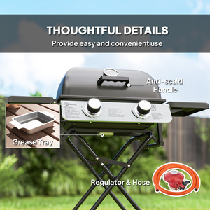 Outsunny Portable Foldable Gas BBQ Grill with Side Tables - Black by Outsunny