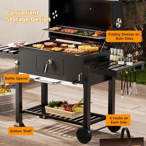 BBQ Grill Large Outdoor Charcoal Cooker - Black