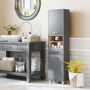 HOMCOM Tall Cabinet with Open Shelves and Drawer - Grey by HOMCOM