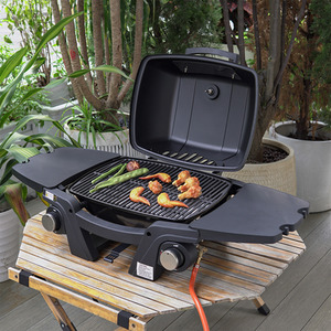 Portable Propane Gas Grill with Side Tables - Black by Garden Sanctuary