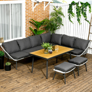 Outsunny 5pc Outdoor Wicker Rattan Garden Furniture Set Sofa, Coffee Table - Grey by Outsunny
