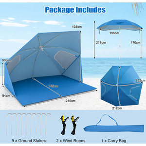2-in-1 Sun Umbrella Beach Tent - blue by Costway