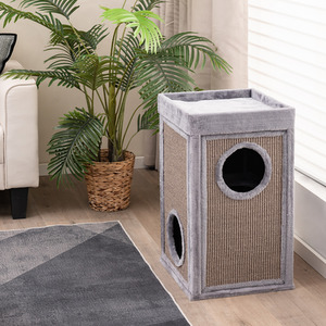 2-Story Cat Condo Cat Barrel Tower - Grey by Costway