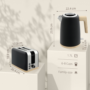 HOMCOM 1.7L Fast Boil Kettle and 2 Slice Toaster Set Sleek and Modern Design - Black by HOMCOM