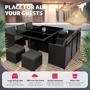 New York Rattan Garden Furniture Set with Protective Cover - Black by tectake