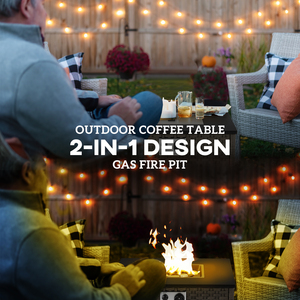 Outsunny Rattan Gas Fire Pit Table with Lid - Grey by Outsunny