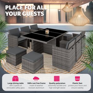 New York Rattan Garden Furniture Set with Protective Cover - Grey by tectake