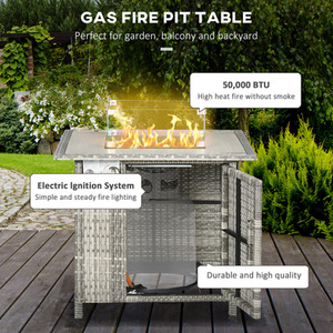Outsunny 50,000 BTU Rattan Gas Fire Pit Table - Grey by Outsunny