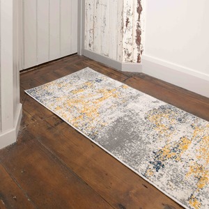 Silver Grey Ochre Distressed Abstract Living Area Rug by The Rug House