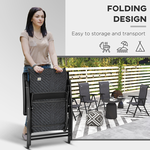 Outsunny Outdoor Rattan Folding Chair Set of 4 with Adjustable Back - Grey by Outsunny